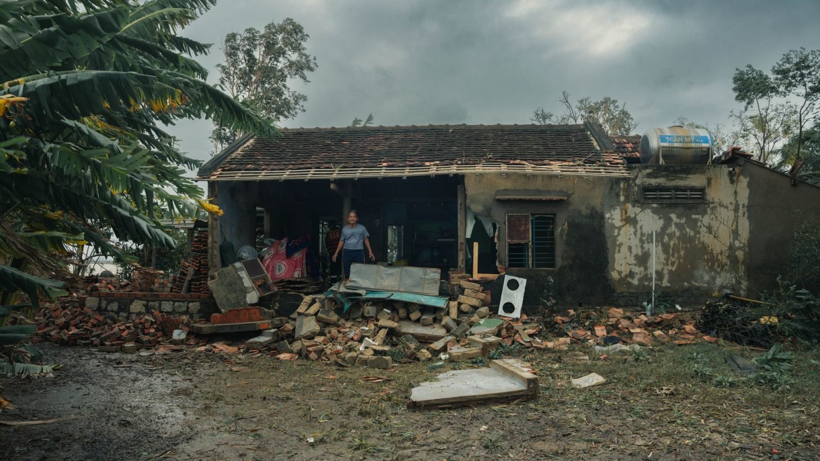 A rural house heavily damaged by a storm in Phu Yen, Vietnam
