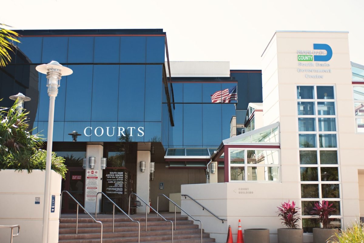Entrance of the South Dade Justice Center and Government Building in Miami, Florida